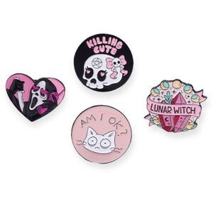 Ghost Face, Lunar Witch, Killing Cute, Silly Kitty Enamel Lapel Pins Sets of 4
